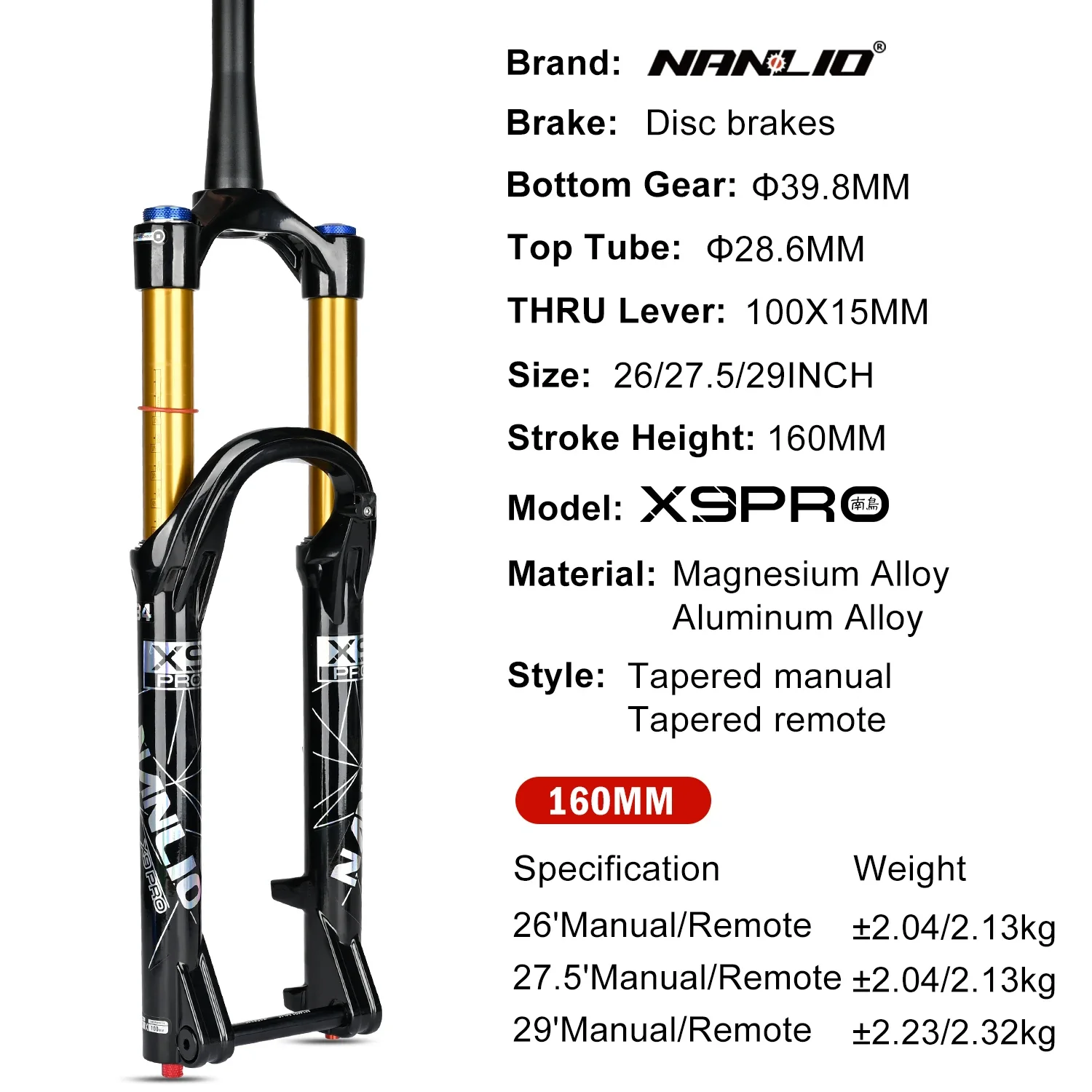 Bicycle Suspension Forks Nanlio X9 Pro MTB Bike Oil Air Fork 26 27.5 29 Inches 34MM 140/160MM With Metal Bushing