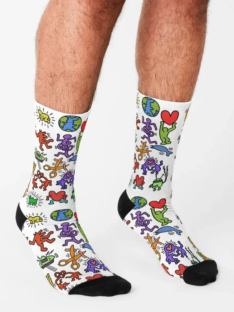 Haring Symbols Ankle Socks para homens e mulheres, meias impressas, meias masculinas