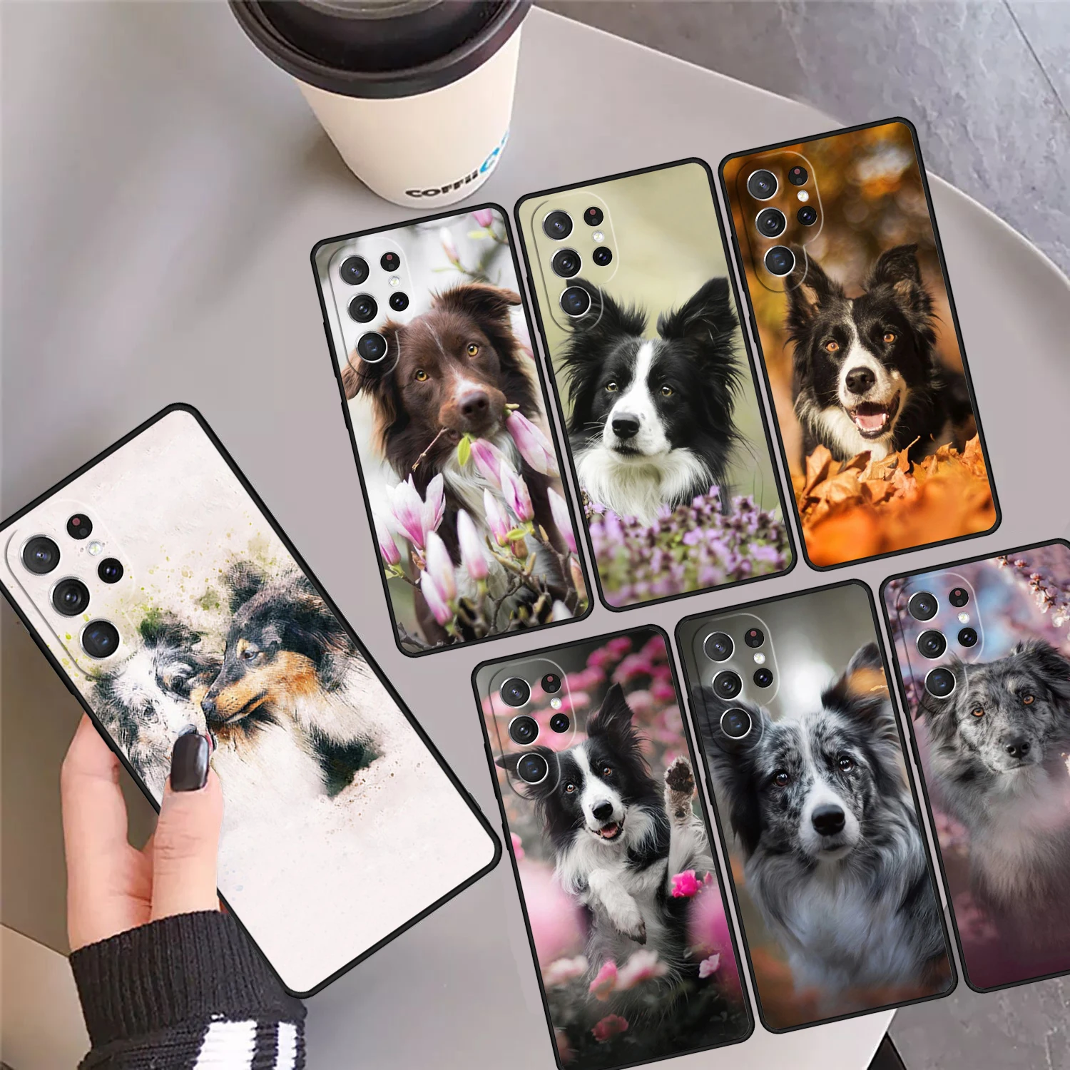 Lovely Border collie dog flower Phone Case Cover For Samsung Galaxy S24 Ultra 23 S22 Plus S21 FE S20 S8 S9 S10 Note 10 Pro 20