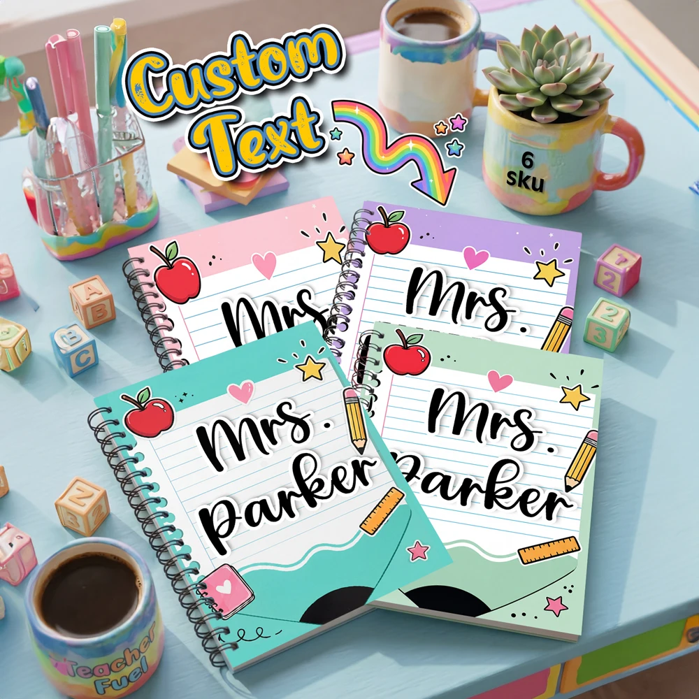 Personalized Custom Text Spiral Notebook,6 Styles Custom Name Notepad for Teacher Appreciation Back To School Office Daily Use