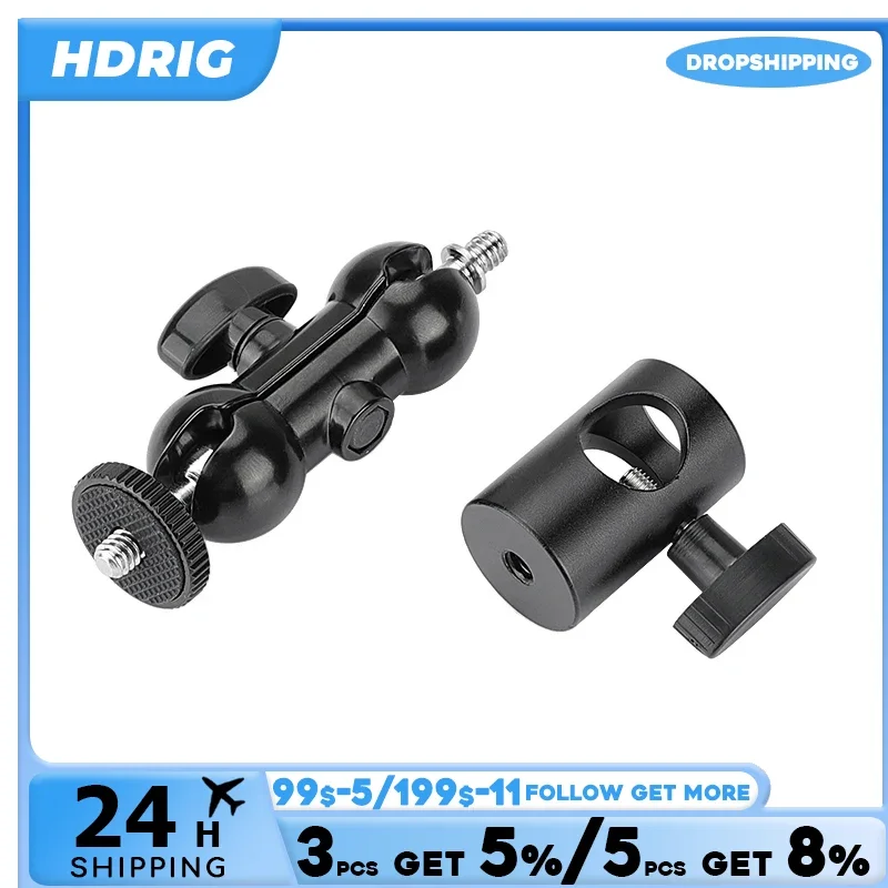 HDRIG Multifuncional Bola Cabeça Suporte Thumbscrew com 16mm Light Stand Cabeça Adaptador Para DSLR Camera Monitor Luz