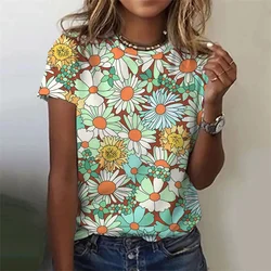 Fashion 3D Print Flower T Shirt Women Summer Round Neck Short Sleeves Tees Girls Casual Street Harajuku Floral Pattern T-shirt