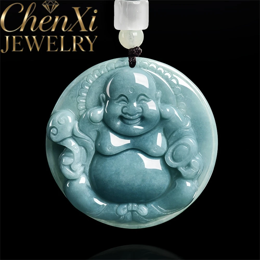 

Natural Ice-Type Blue Water Jadeite Ruyi Laughing Buddha Pendant Luxury Quality Fine Fashion Jewelry Exquisite Elegant Mascots