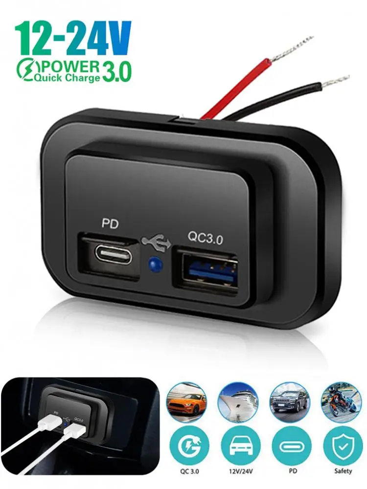 PD QC 3,0 Auto Ladegerät Buchse Schnell Ladung 12V/24V Für Motorrad Auto Lkw ATV RV Bus Dual USB Power Adapter Outlet LED Licht