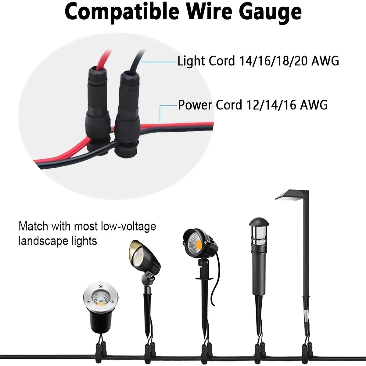 Low voltage replacement landscape light cable connectors for 6 packages of Marbury Paradise Moonlight and other products