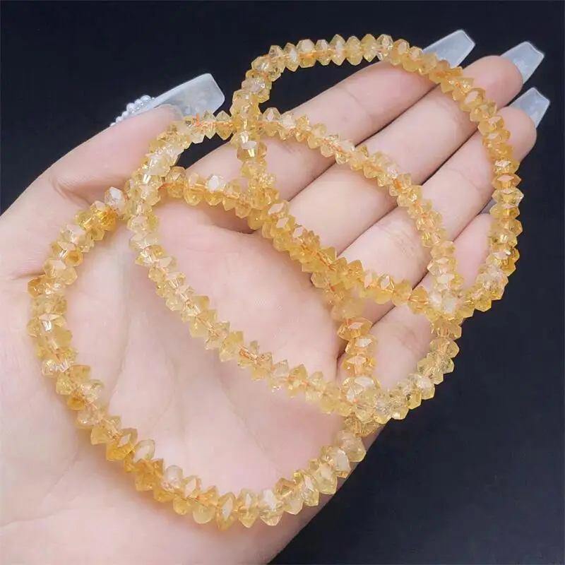 

6-7MM Natural Citrine Gravel Stone Bracelet Fashion Gemstone Crystal Jewelry Bangle Fashion Women Healing Holiday Gift 1PCS
