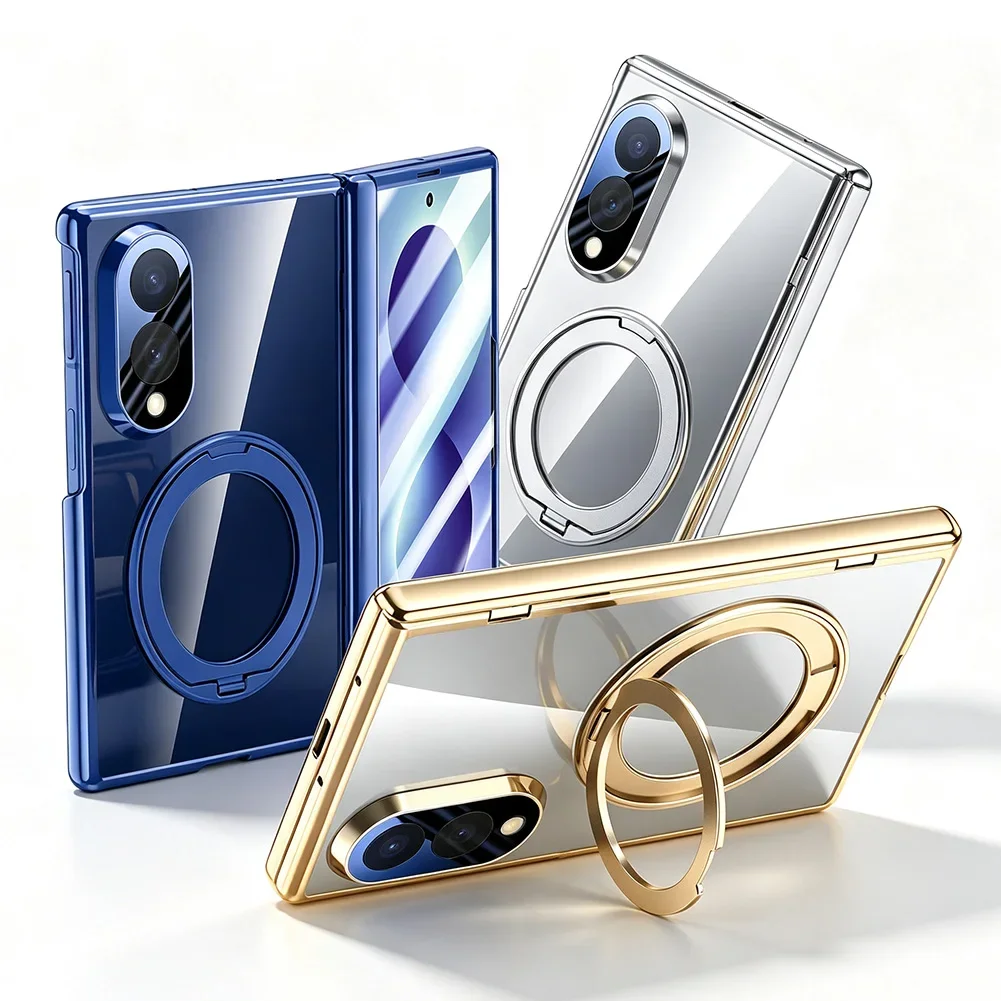 Transparent Metal Magnetic Ring Holder Case For Samsung Z Fold 8 Fold8 Ultra Galaxy Z Fold 7 Glass Film Full Protection Cover