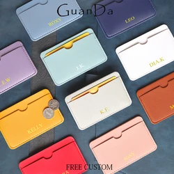 Custom Letters Slim Card Holder Engrave Company Logo PU Leather Card Wallet Personalize Name Woman Man Coin Purse Wholesale Gift