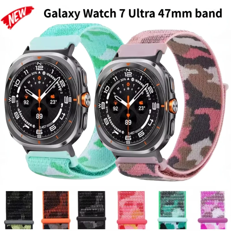 Camouflage Nylon Strap for Samsung Galaxy Watch 7 Ultra 47mm Sports Breathable Bracelet for Galaxy Watch Ultra Band Accessories