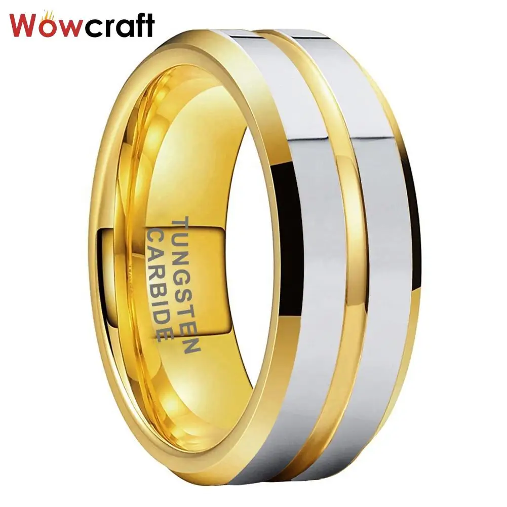 Two Tone Gold Plated Tungsten Finger Ring for Men Women Fashion Engagement Wedding Band