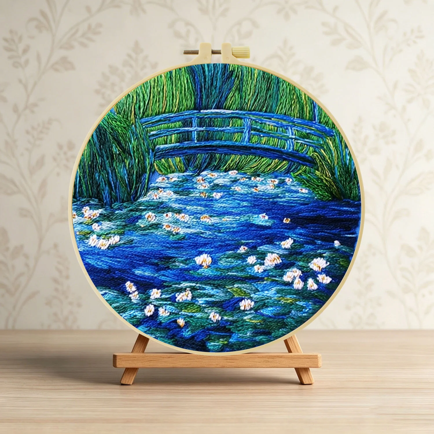 Monet Wasserlilienbrücke 1 Stück DIY Stickerei-Material-Set für Anfänger Stickerei-Starter-Kit Kreuzstich-Kunst als Geschenk Nadelarbeit – Detail 4