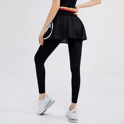 High Waist Tennis Leggings Women Gym Wear Workout Running Activewear Yoga Bottoms Hip Lifting Trainning 2 in 1 Skirt Pants