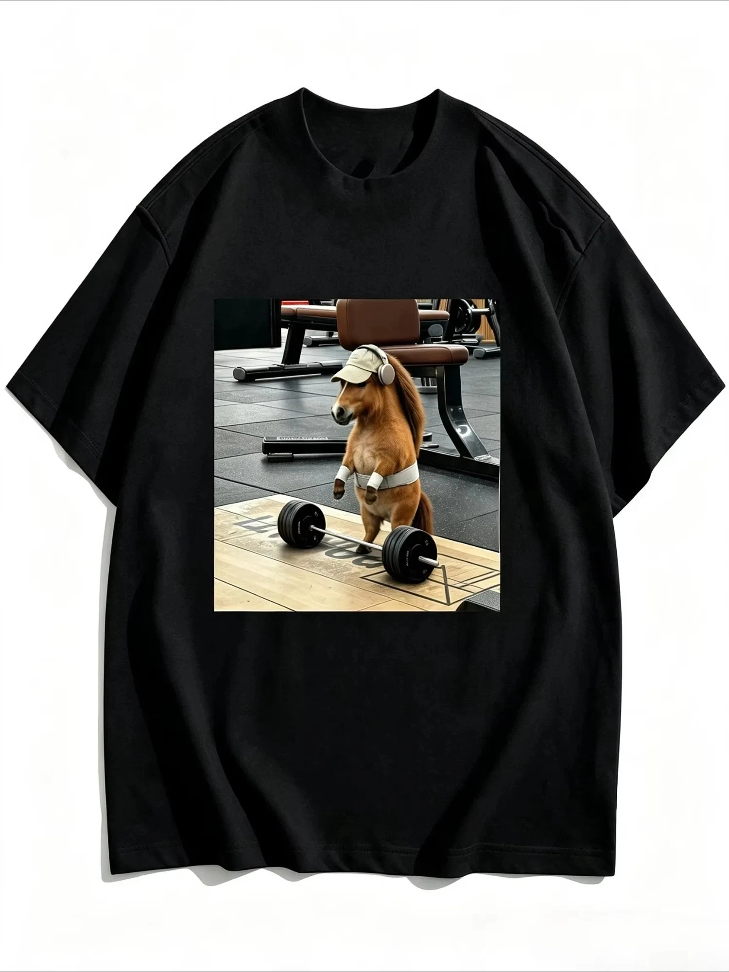 Women's T-shirt Cap Wearing Mini Horse Gym Weightlifting Funny Meme Print Soft Summer Short Sleeve Breathable Daily Casual Tops