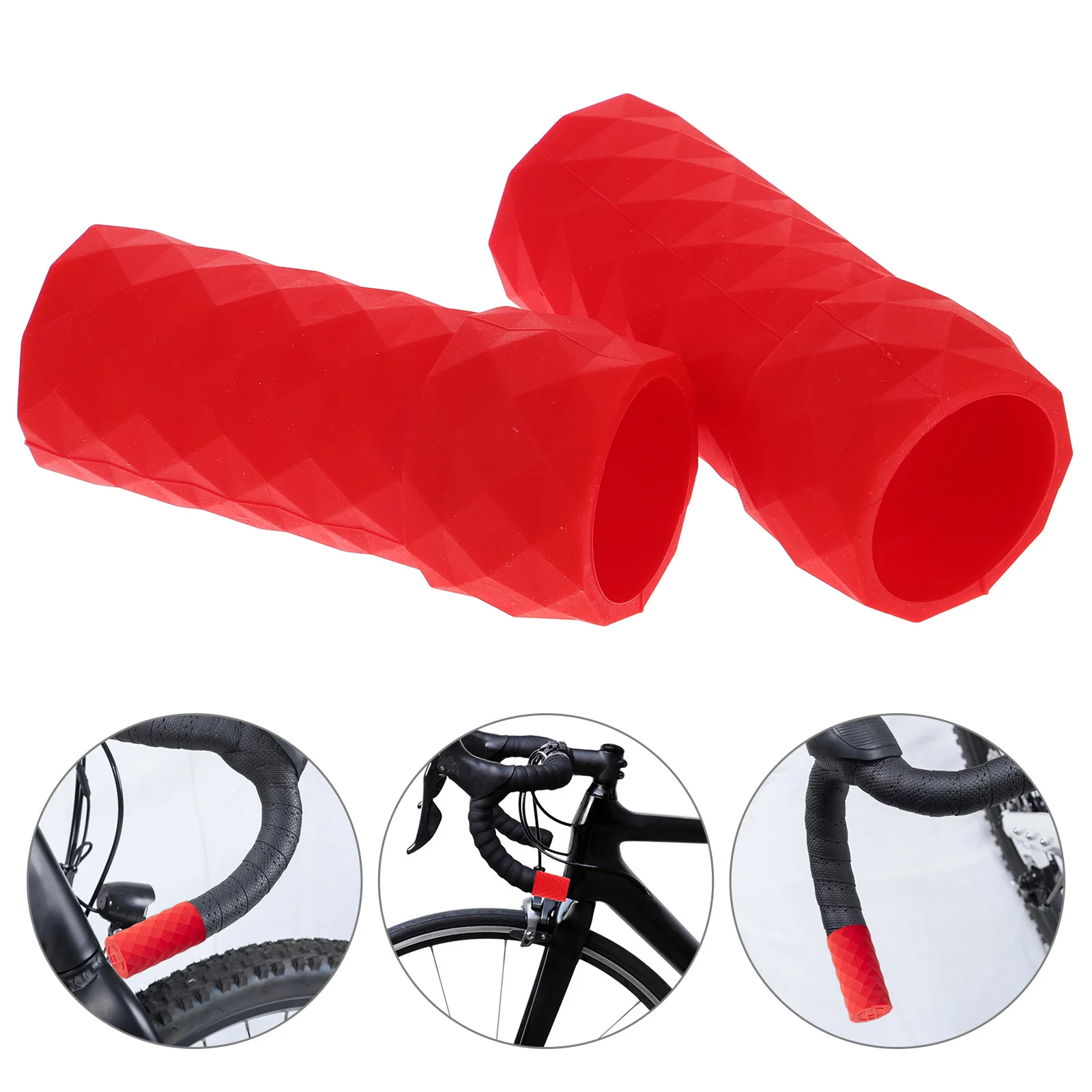 

A Pair Silicone Bicycle Handlebar Grips Red Anti-Skid Shock Absorption Protective Cover Caps for Road Mountain Bike Cycling