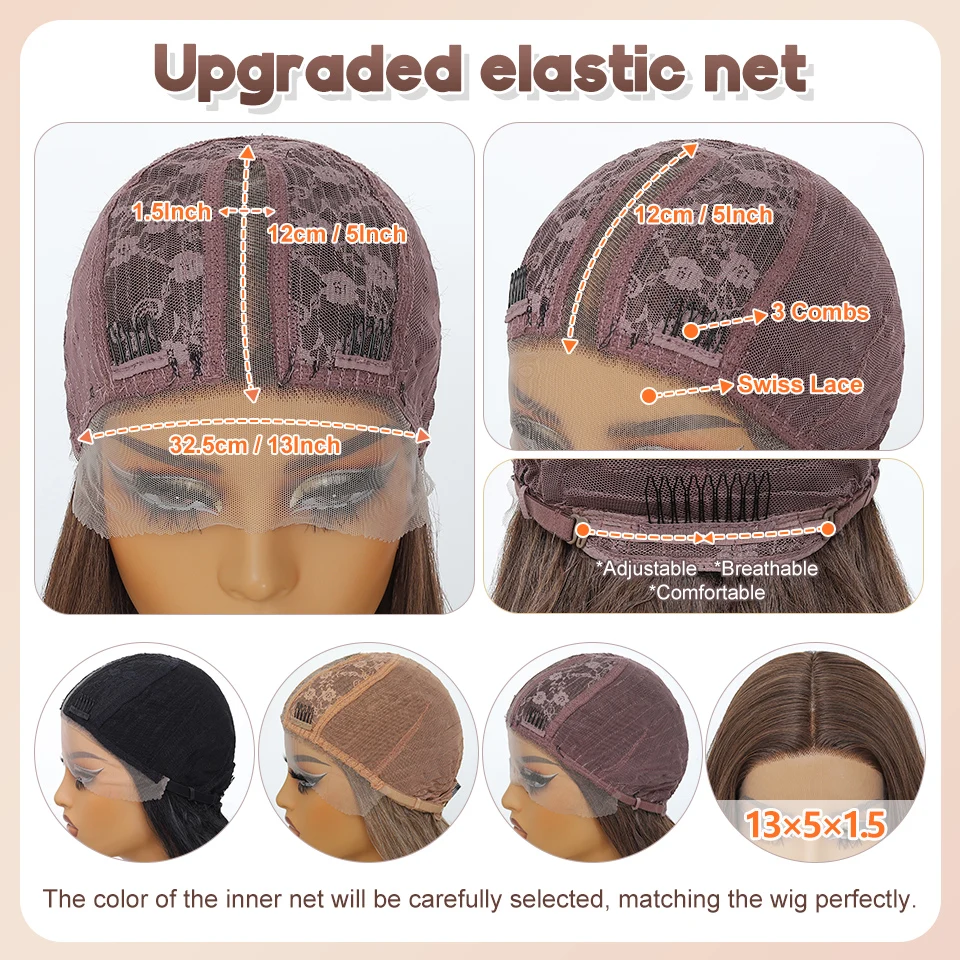 28Inch Ombre Honey Blonde Natural Weave Blend HD French Water Wave Synthetic Hair Lace Front Wigs Heat Resistant Fiber for Daily