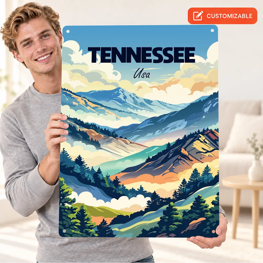 Tennessee Usa Landscape Printed Poster Customized Aluminum Metal Sign Vintage Travel Design Wall Art For Hallway Birthday Gift