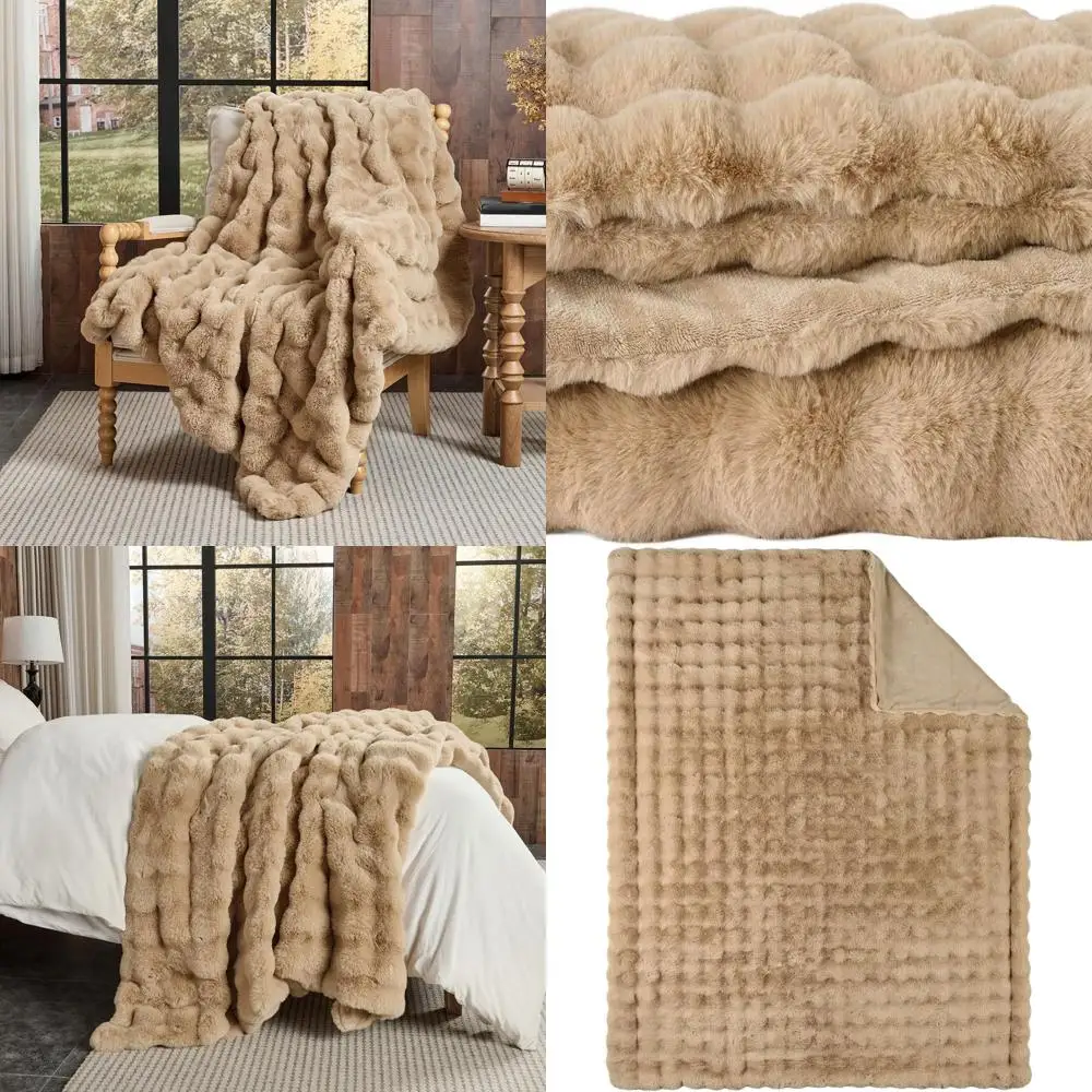 

Плюшевое одеяло из искусственного меха цвета хаки размера «queen-size» — большой уютный лохматый пушистый пушистый кролик, 90x90 дюймов