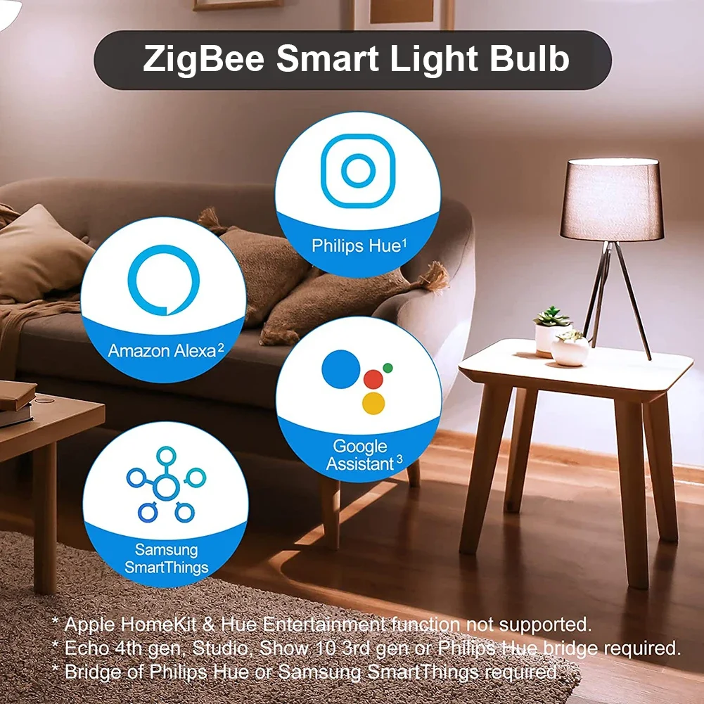 Tuya Zigbee LED Bulb E27 Smart LED Lamp RGB+CW+WW 12W Home LED Dimmable Light Bulb Voice Control Works Alexa Google Assistant