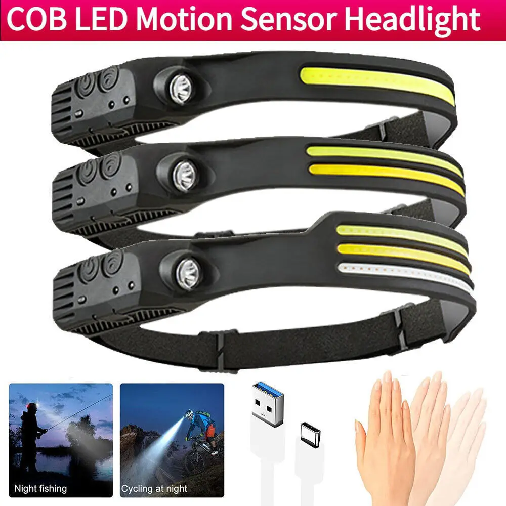 

New mini multi-function strong light sensing LED headlamp COB outdoor adventure fishing portable floodlight work flashlight