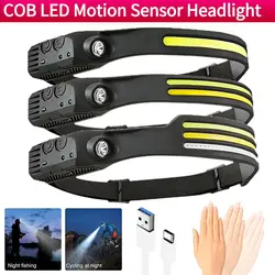 New mini multi-function strong light sensing LED headlamp COB outdoor adventure fishing portable floodlight work flashlight