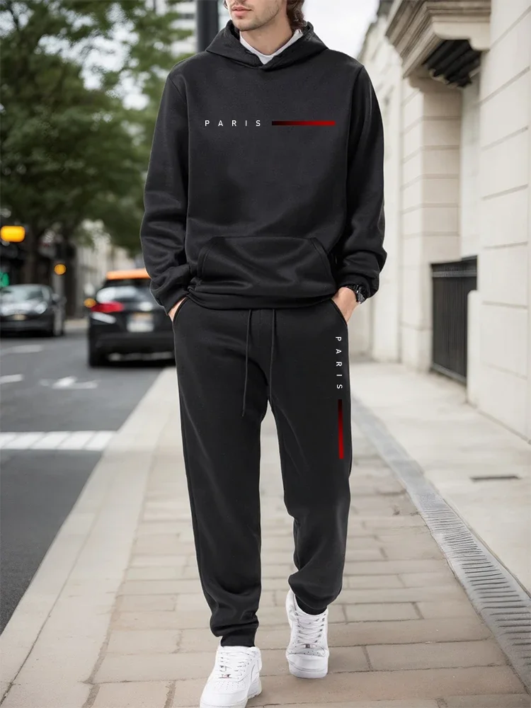 Men's Set/Hoodie/Pants Paris Fashion Daily Casual Sports Jogging Suit Hooded Sweatshirt & Sweatpants Home Outdoor Comfort Outfit
