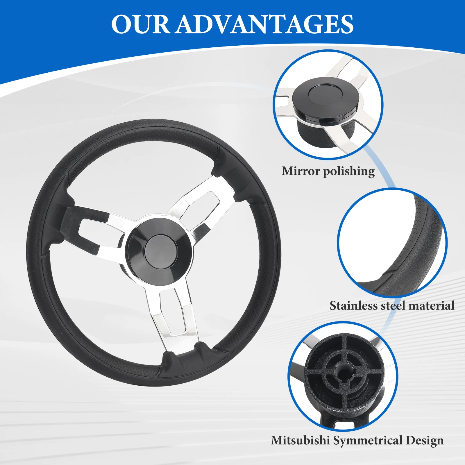 Boat Accessories Marine 13 Inch stainless steel 3 Spoke Destroyer Steering Wheel with Black Foam