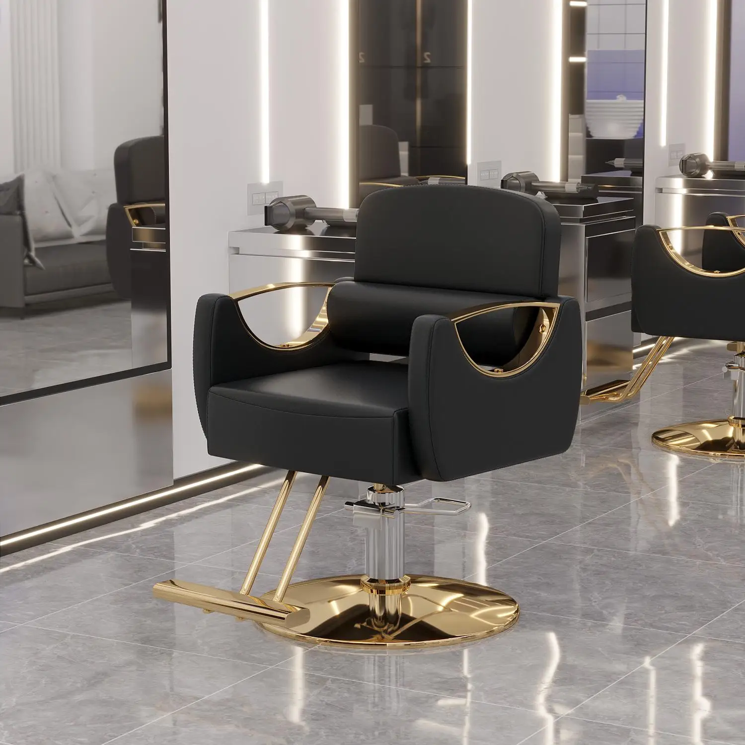كرسي حلاقة مصفف الشعر كرسي حلاق ذهبي عتيق لقص الرموش دوار Cadeira De Barbeiro أثاث احترافي بدون أثاث برازيلي #2