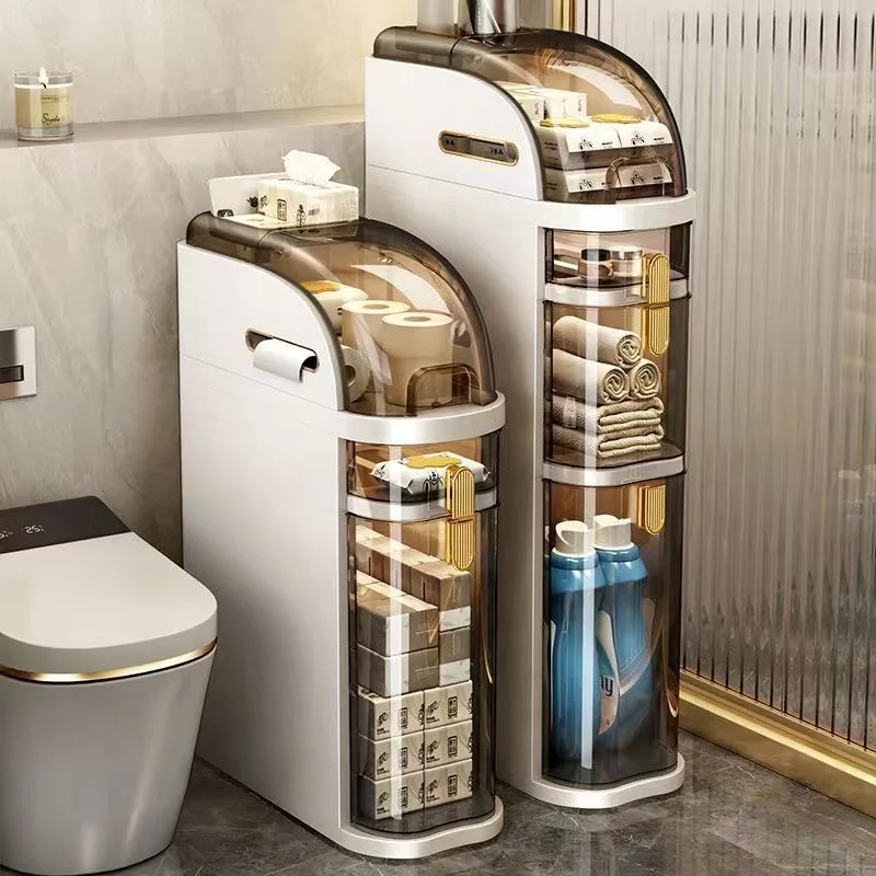Narrow Bathroom Storage Cabinet With Waterproof Plastic Shelves Free-Standing Organizer Rack for Tight Spaces 3/4/5 Tier