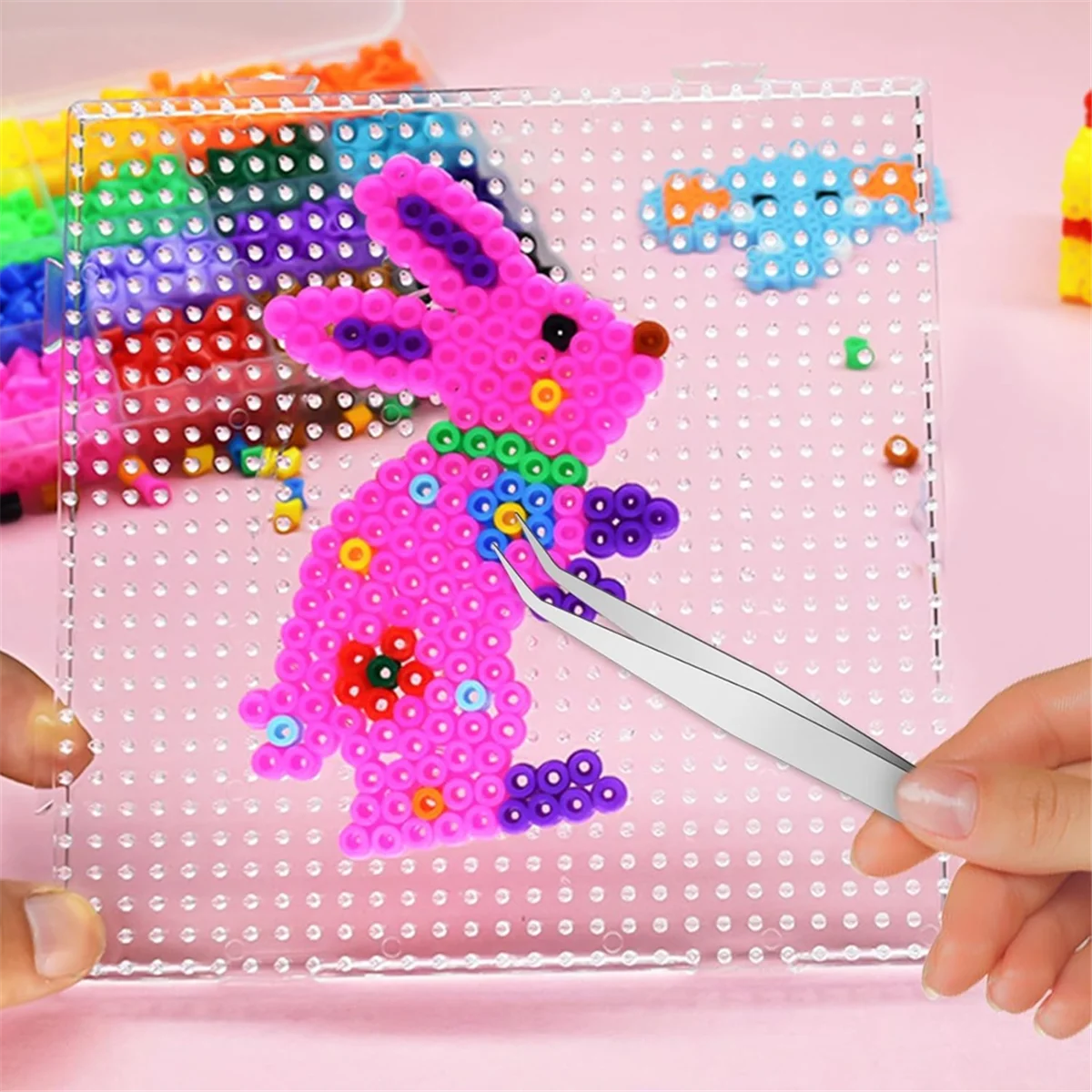 A83Z 5mm Fuse Beads Pegboards, Plastic Large Beads Boards with 2 Tweezers Clear Bead Pegboards for DIY Craft Bead Projects