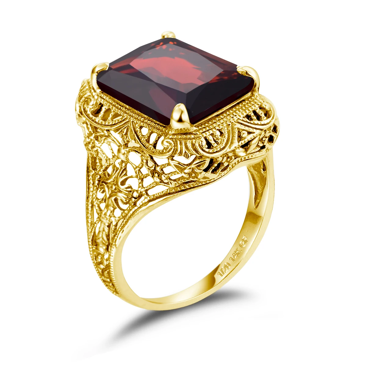 14K Gold Filled Big Stone Retro Ring Punk High Quality Gemstone Rings for Men Women Wedding Engagement Acessories Jewelry Gift