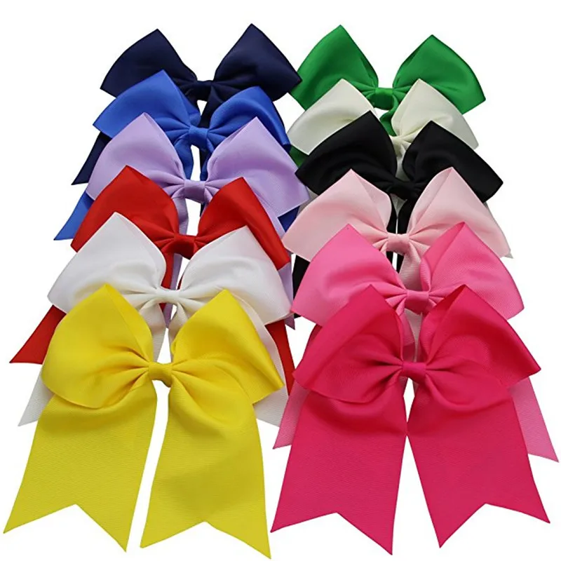 1Pcs 7 Inch Solid Girls Cheer Bows Grosgrain Ribbon Hair Bow With Elastic Ponytail Hair Holder For Hair Bands Hair Accessories