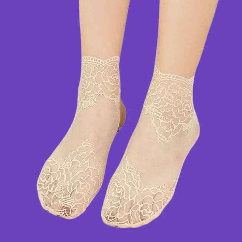 5/10 Pairs High Quality Mid-tube Lace Thin Women's Socks Non-slip Invisible Socks Breathable Fishnet Stockings Women Boat Socks