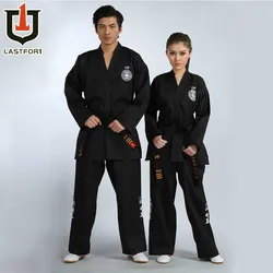 Ricamo nero ITF Taekwondo uniforme Set pantaloni e cappotto bei vestiti uniforme da allenamento Karate