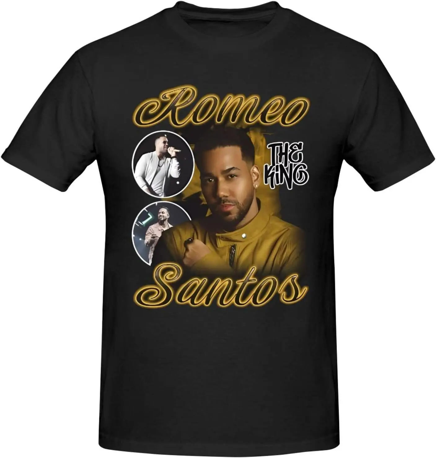 

Romeo Music Santos Shirt Men's Fashion Versatile Short Sleeve Crew Neck T-Shirt Black