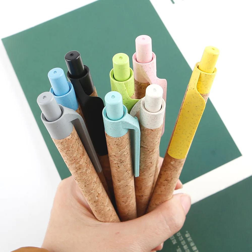 100Pcs Environmentally friendly and biodegradable wheat straw ballpoint pen particles paper tube cork pens