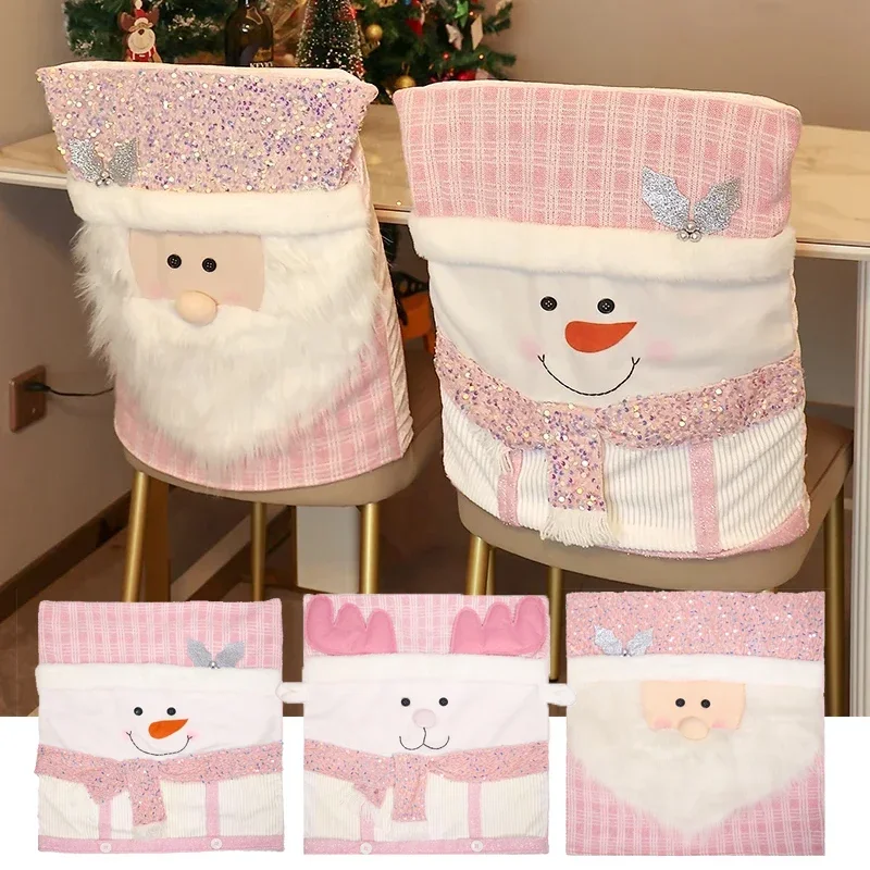 Christmas Chair Cover Pink Chair Cover Santa Claus Doll Chair Cover European Style Restaurant Home Decoration Business navidad