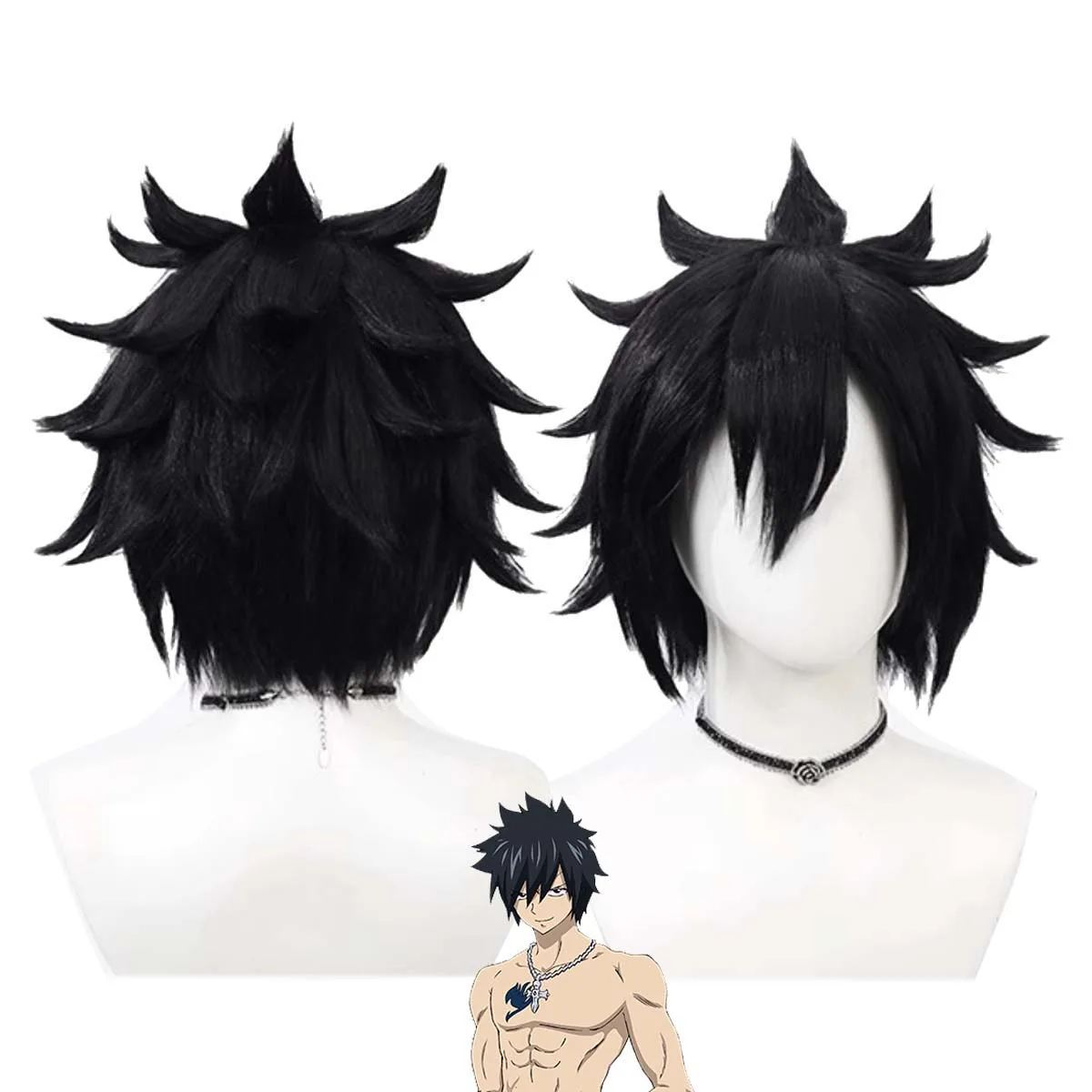 Peluca de pelo corto y liso para hombre adulto, disfraz de Fullbuster gris para fiesta de Halloween
