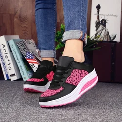 Fashion Plus Size 43 Swing Platform Shoes for Women's Lace-up Wedge Sneakers Breathable Mesh Casual Running Shoes Zapatos Mujer