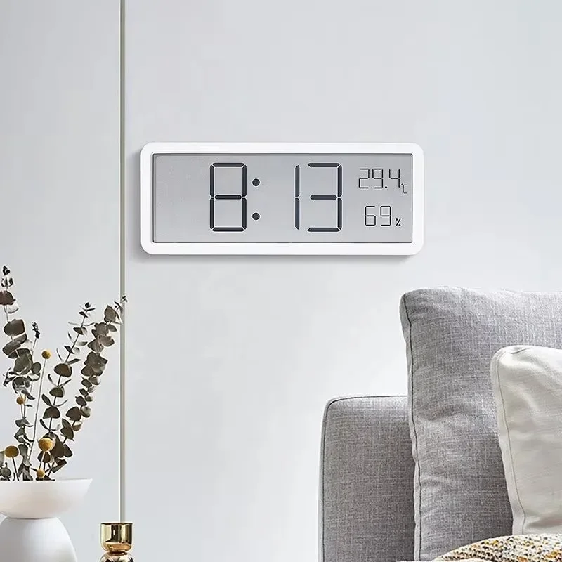 Large Digital Alarm Clock LCD Display Multi-functional Temperature and Humidity Alarm Clock Ultra-thin Home and Decoration Wall