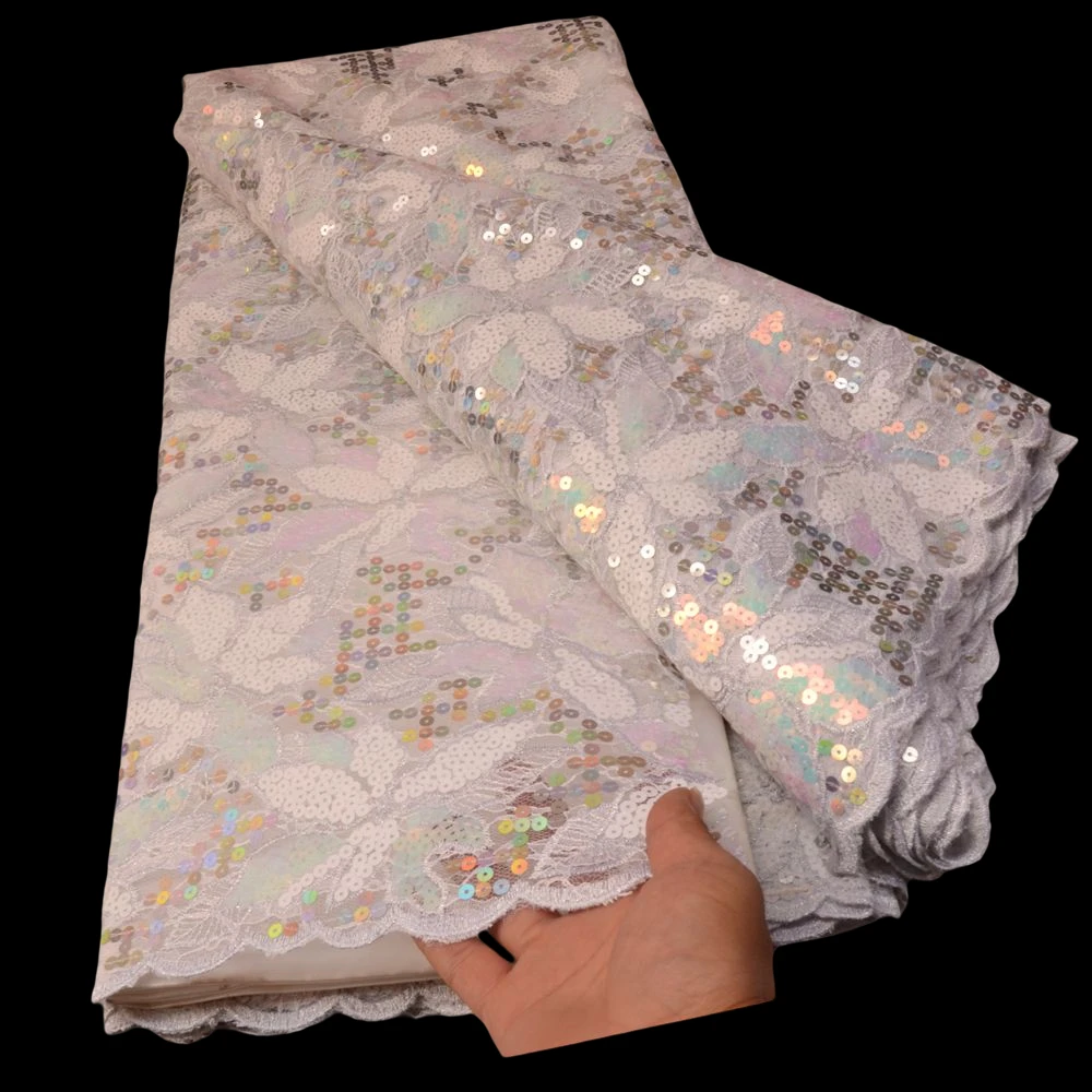 White African French Tulle Sequins Lace Fabric 2021 High Quality Lace Material Nigerian Lace Fabrics For Garment Sewing