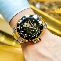 Fashion Tourbillon Moon Phase Mechanical Watches Luminous Dial Rotating Bezel Luxury Automatic Mens Watch Stainless Steel Strap
