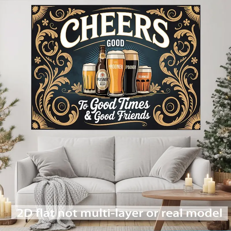 Beer Tapestry Wall Hanging Decor Cheers Good Times Friends Pub Style Art Poster Print for Bar Kitchen Pubroom Man Cave