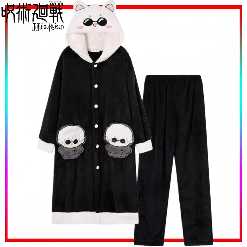 

New Jujutsu Kaisen Plush Pajamas Cartoon Gojo Satoru Robe and Sleep Pants Thick and Warm Anime Merchandise Holiday Gift