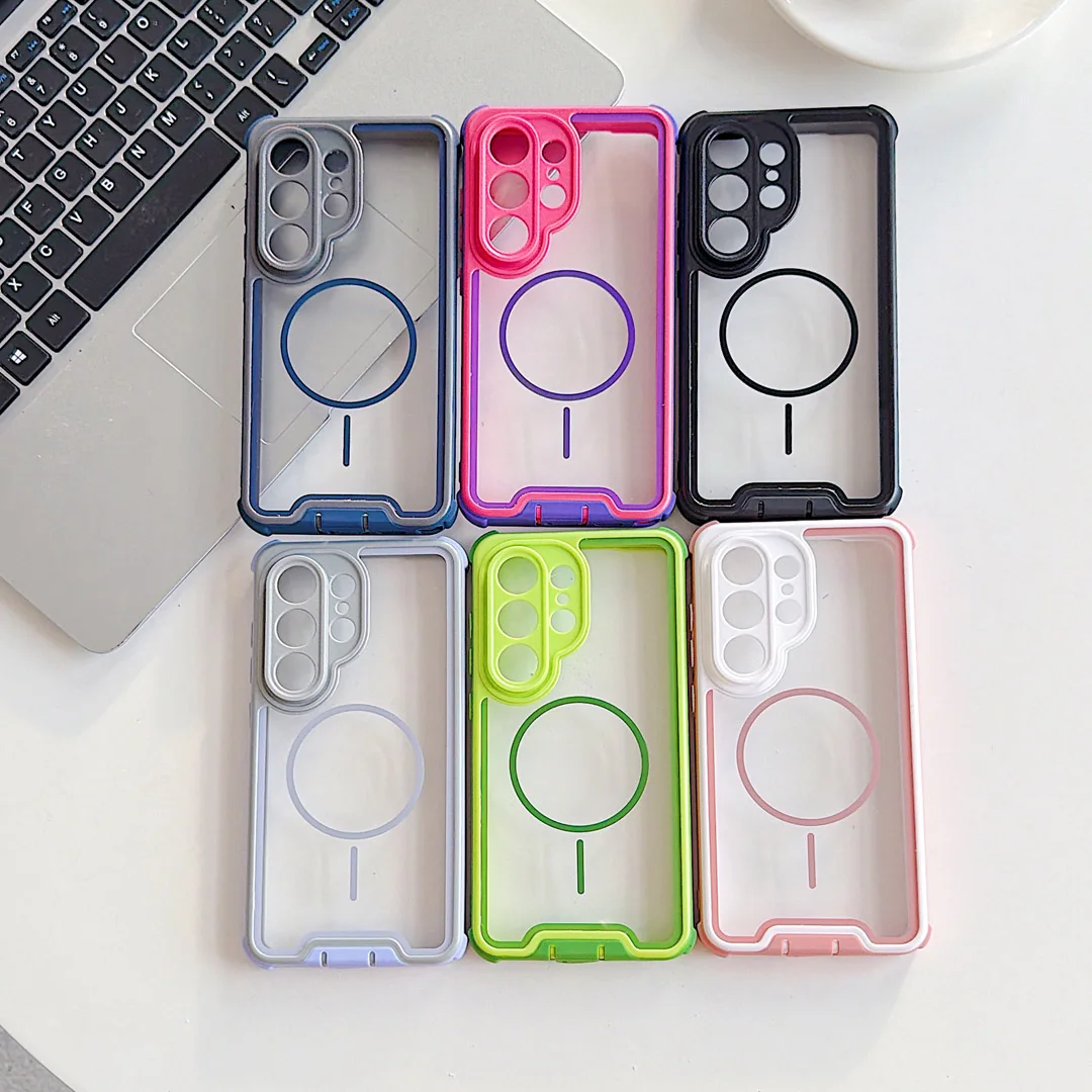 

Dustproof Plug Four Corner Anti-Drop Rugged Case For Samsung Galaxy S23 S25 S26 Ultra S24 Plus Magnetic Wireless Charging Cover