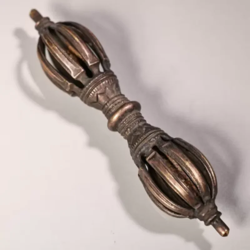 Vintage Nepalese 9-Prong Bronze Vajra Dorje Tibetan Buddhist Ritual Implement, Antique Style Meditation Artifact Zen Altar Decor