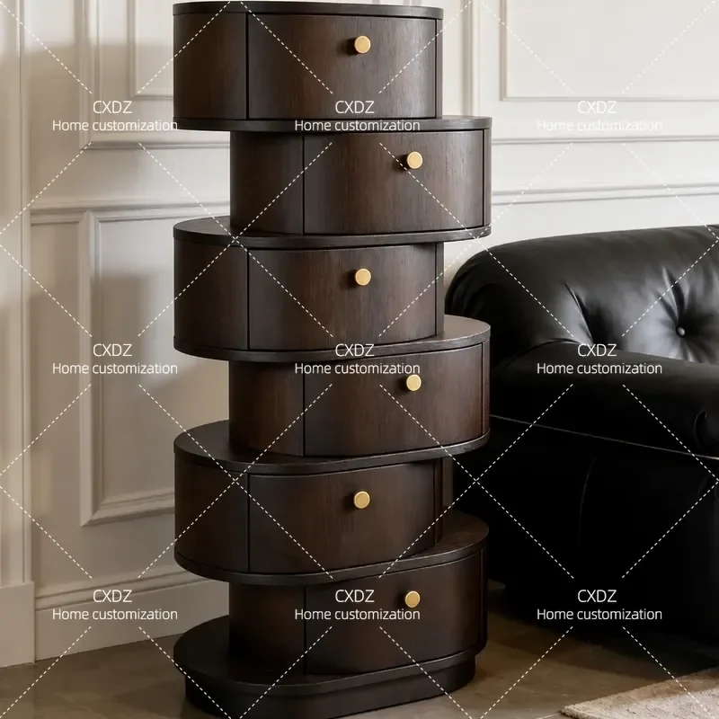 Modern Simple Multi Layer Drawer Chest Cabinet for Living Room Bedroom Light Luxury High End Oval Six Drawer Storage Unit