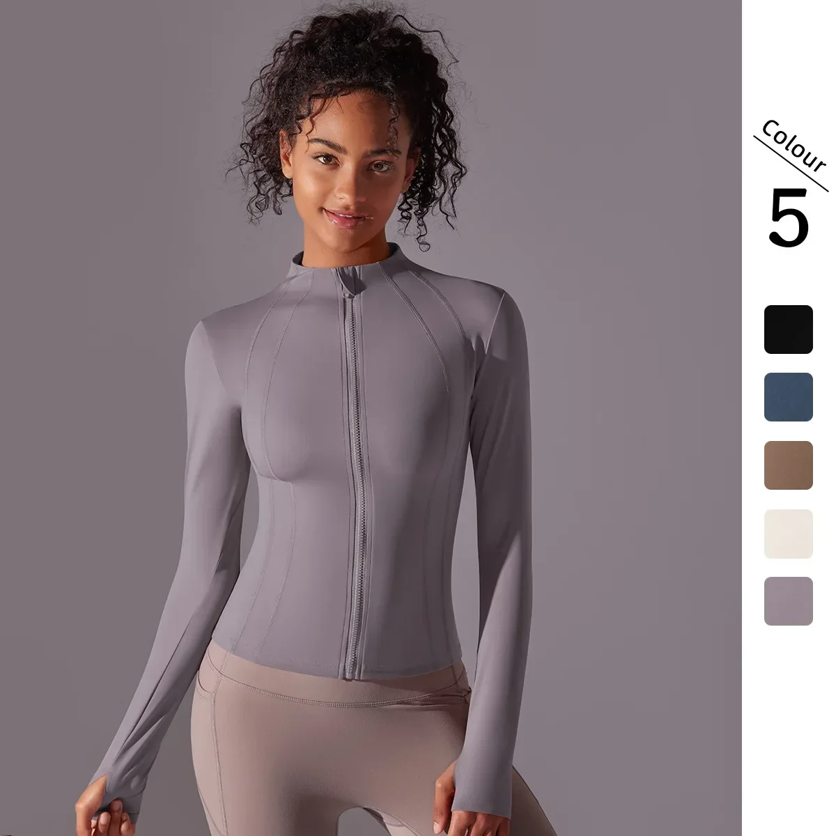 

NewTight-fitting Stand-up Collar Zipper Long-sleeved Jacket Brushed Sports Running Fitness Long Yoga Clothing Tops for Women