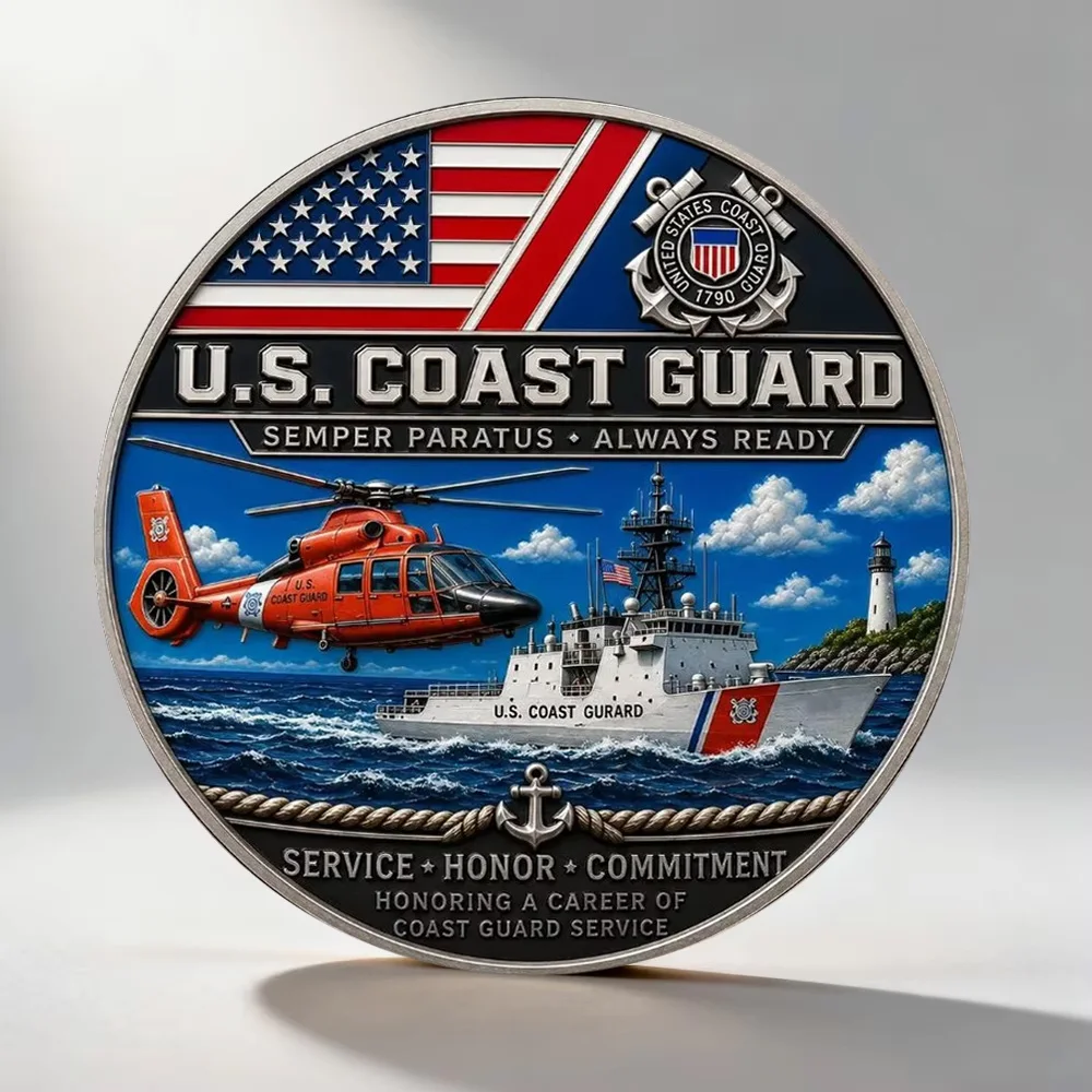 U.S. Coast Guard Semper Silvery Plated Souvenir Coin Veteran Service Honor Collection Coin Home Decoration