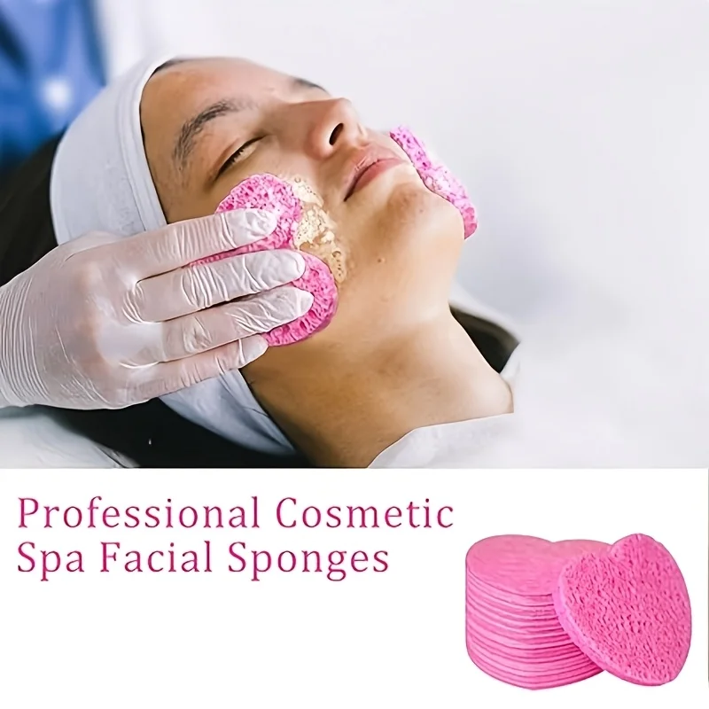 50PCS Heart-Shaped Compressed Face Wash Puff Reusable Sponge Facial Cleansing Massage Pores Exfoliation Makeup Cleaning Pads