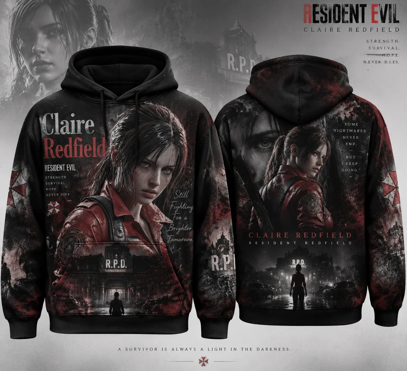 Claire Redfield Resident Evil 3D Full Print Hoodie Double Sided Game Portrait Graphic Unisex Women Streetwear Casual Sweatshirt